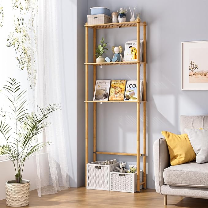 AmazerBath Over The Toilet Storage Shelf Bamboo, 3-Tier Over Toilet Organizer Rack, Freestanding Above Toilet Shelf for Bathroom, Laundry, Space Saver, Natural Color