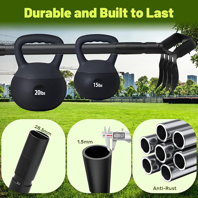 2 in 1 Weeding Tools Gardening Weed Puller with Long Handle,Stirrup Hula Garden Hoe with 4 Tines Rake,Garden Tiller Cultivator with 62.6" Adjustable Handle for Weeding,Seeding,Ditching,Loosening