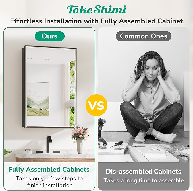 TokeShimi 40x30 Beveled Mirror with Storage Bathroom, Black Recessed Medicine Cabinet with Mirror Aluminum, Wall Mount Metal Recessed Medicine Cabinets for Bathroom