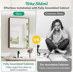 TokeShimi 20 x 26 Recessed Medicine Cabinet with Mirror Wall Mounted, Aluminum Alloy Black Medicine Cabinet Mirrored, Metal Beveled Mirror with Storage for Bathroom Vanity