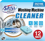 SANI 360° Washing Machine Cleaning tablets, 12 pack is Formulated with Enzyme, Deep Cleans and Deodorizes Front and Top Loading Washers use up to 1-year supply Unscented