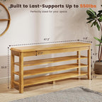Shoe Rack Bench Seat Rubberwood 3-Tier Wooden Storage Bench 550lbs Compact Mid-Century Modern Design for Entryway, Hallway, Closet, Front Door Entrance, Foyer