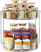LAMU 12inch 2 Tier Lazy Susan Turntable Organizer Rotating Spice Rack Organization for Cabinet, Kitchen, Pantry, Countertop, Bathroom, Vanity, Medicine Cabinet Organizer, Clear