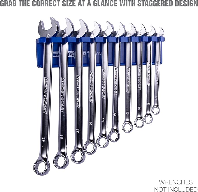 OEMTOOLS 22515 Magnetic Wrench Holder and Tool Organizer, Magnet Holds Up To 10 Wrenches To Most Metal Surfaces, SAE and Metric, 9.25 Inch Magnetic Tool Holder For Shop Or Garage, Blue