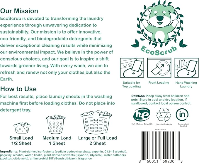 Laundry Detergent Sheets, 100 loads (50 sheets) - Eco friendly, liquid free, certified biodegradable, ultra premium concentrated detergent sheets - travel friendly