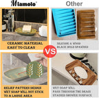 Soap Dish Soap Holder Shower, Ceramic Soap Dishes for Bar Soap Sponge, Shower Soap Dish Soap Saver Tray for Bathroom Kitchen Sink, Easy to Clean, Green