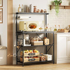 Huuger 4-Tier Bakers Rack with Reversible Power Outlet, 31.5 Inch Microwave Stand, Kitchen Bar, with Top Shelf, 6 S Hooks, Black