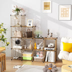 C&AHOME Wire Cube Storage, 12 - Cube Organizer Metal C Grids, Modular Shelves Units, Closet Organizer, Ideal for Home, Office, Living Room, 36.6”L x 12.4”W 48.4”H, Brown UWCS3012R