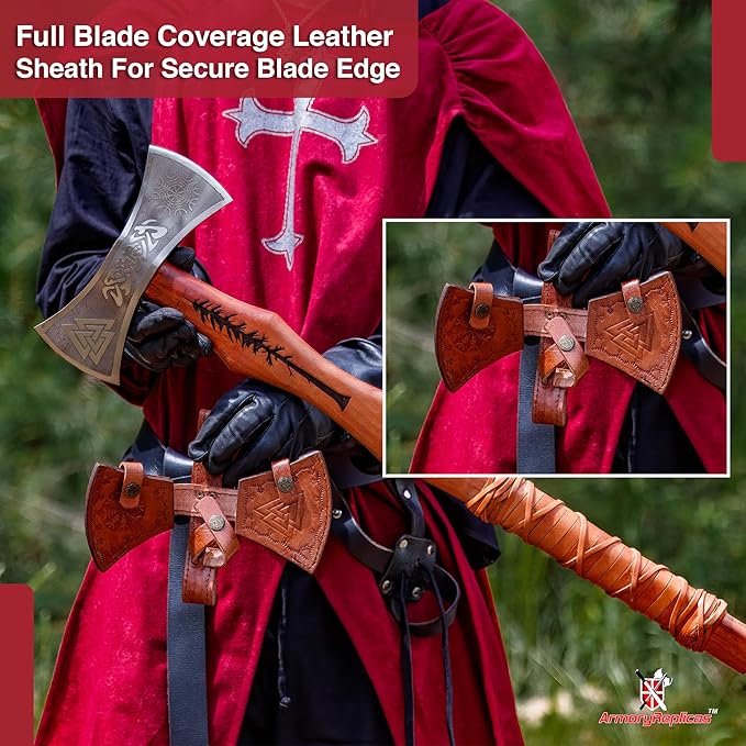 Armory Replicas™ Viking Raider Double Bitted War Axe - Hand Crafted Tempered Carbon Steel Norse Inspired Battle Axe w/Genuine Leather Sheath
