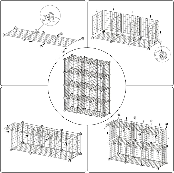 C&AHOME Wire Cube Storage, 12 - Cube Organizer Metal C Grids, Modular Shelves Units, Closet Organizer, Ideal for Home, Office, Living Room, 36.6”L x 12.4”W 48.4”H, Blue UWCS3012B