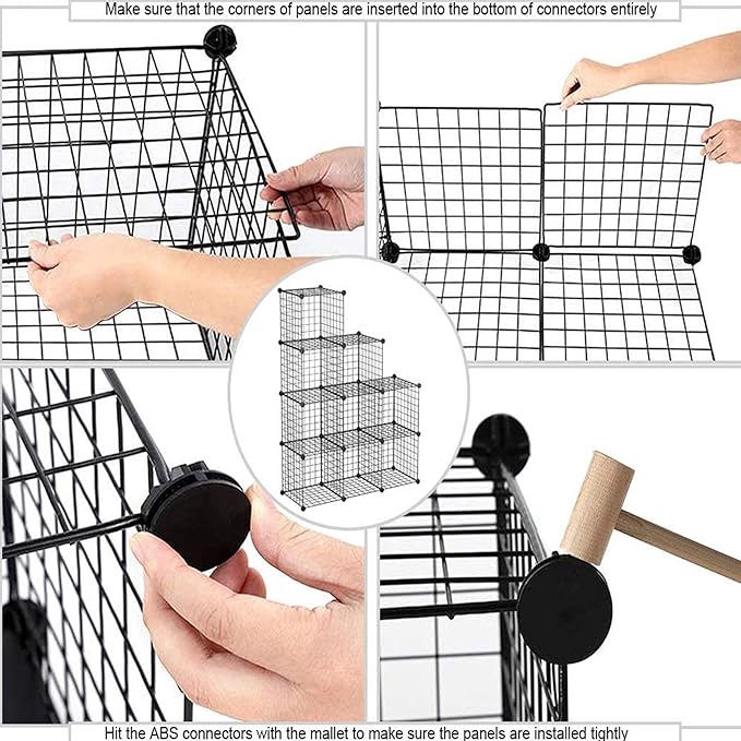 C&AHOME Wire Cube Storage - 9-Cube Organizer, Metal Grids, Modular Bookshelf, Closet Cabinet, Ideal for Home, Living Room, Office - 36.6'L x 12.4'W x 48.4'H Black