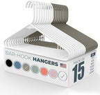 Neaties Plastic Hangers 15 Pack - Made in the USA - 6lb Capacity Standard Clothes Hangers with Strap Hooks for Dresses, Lingerie, Shirts, Pants, and Jackets - White & Gray