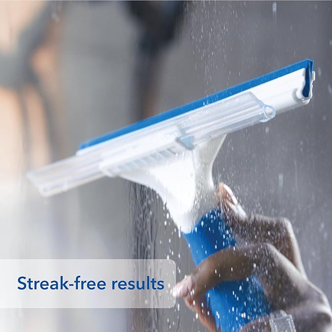 Unger Professional Connect and Clean 10” Glass and Tile Shower Squeegee, Compatible with Standard Threaded Pole, 2-in-1 Bathroom Cleaning Supplies, Cleaner for Showers and Mirrors, Streak-Free Results