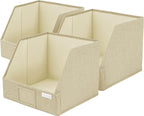 Trapezoid Storage Bins – 3-Pack Closet Shelf Organizer & Baskets, Open Front Bin for Shelves, Foldable Fabric Basket for Clothes, Cube Storage Bins, Towel, Clothing Shelf (Beige, 3 Pack)