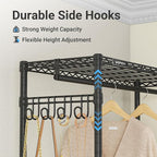 VIPEK R2 Medium Rolling Clothes Rack Heavy Duty Clothing Rack for Hanging Clothes Adjustable Metal Wire Shelving Portable Closet with Wheels Side Hooks, Freestanding Closet Wardrobe, Black