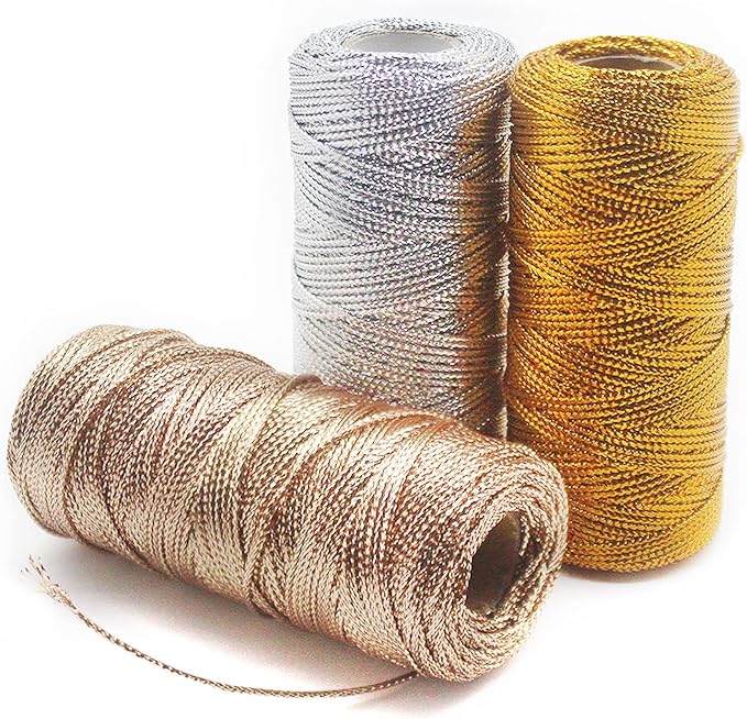 Anvin Metallic Bakers Twine - 328 Yards, Pack of 3 (Gold, Silver, Rose Gold) for Arts & Crafts, DIY Tags & Ornaments
