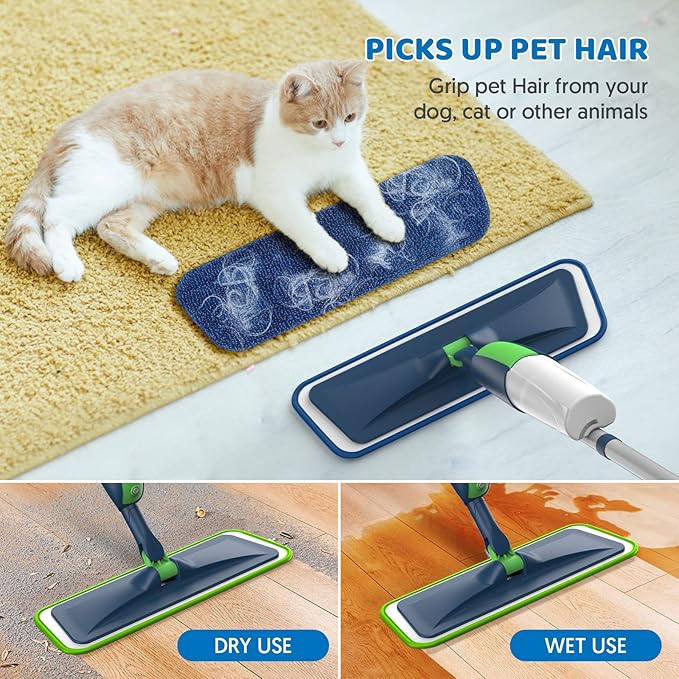 Wet Mops with 5X Washable Pads Spray Mops for Hardwood Floor Cleaning- MEXERRIS Wood Floor Mops Dust Mops with 2X Bottles Commercial Home Use for Hardwood Laminate Vinyl Tiles Wood Floor Cleaning