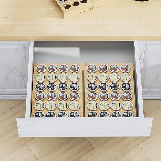 MinBoo BamBoo k cup holder Drawer or Countertop k cup Organizer Coffee Pod Holder Hold 24 Coffee Pod Storage Kcup coffee pods holder for coffee station Office and Kitchen k cup storage