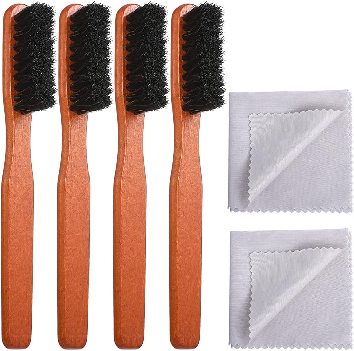 Lusofie Silver Polish Set 4pcs Horsehair Brush with 2pcs Silver Polishing Cloth Jewelry Cleaning Kit for Silverware, Plates and Jewelry Polishing, Detail Cleaning Tool