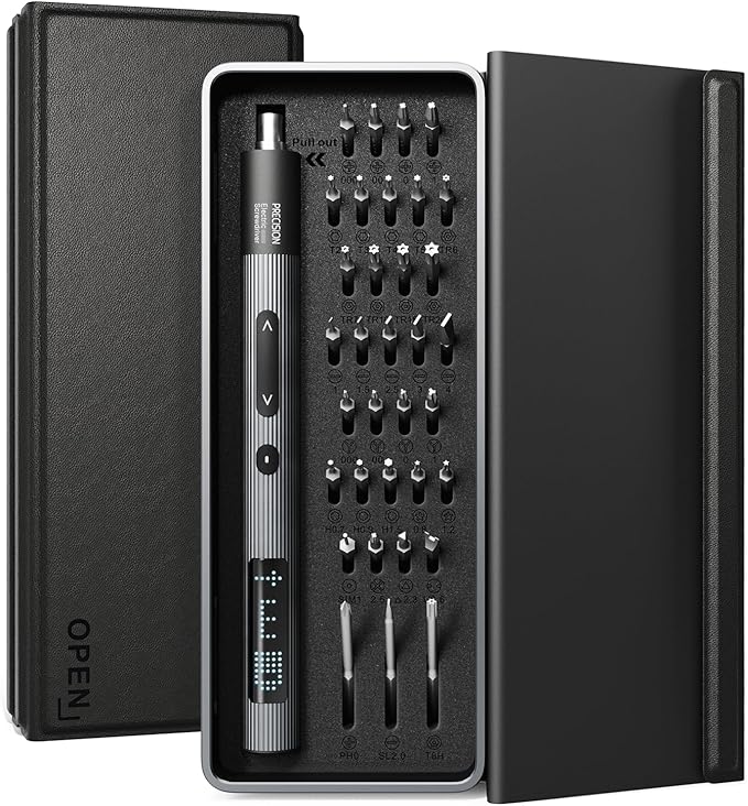 Precision Electric Screwdriver Set with LED Screen, 36 in 1 Mini Rechargeable Battery Power Repair Tool Kit with 0.3N.m, Leather Aluminum Case, Micro Cordless Automatic Screw Driver for iphone PC DIY