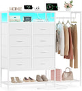 White Dresser for Bedroom with 8 Drawers, Bedroom Dressers with Hanging Rack, Clothes Storage Cabinet with Led Lights & Charging Station, 47 Inch Chest of Drawers with Shelves for Bedroom, Closet
