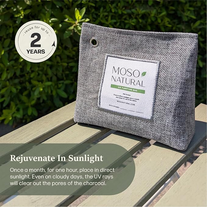 Moso Natural Air Purifying Bag 300g (10.58oz) Premium Bamboo Charcoal Odor Absorber for Home & Pet | Closet Odor Eliminator & Small Room Deodorizer | Charcoal Bags Last 2 Years | Unscented (3 Pack)