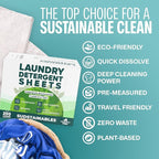 Sudstainables Eco Friendly Laundry Detergent Sheets - (200 Count), Unscented, Zero Waste, Plastic Free, Ultra Cleaning Strength, Sensitive Skin Safe, Saves Space