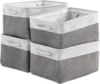 TcaFmac Storage Basket for Organizing - Large 4 Pack 15.8x11.8x8.2 inch Fabric Storage Bins for Shelves, Foldable Storage Cubes for Closet Cloth Toy Gift Kids(White&Grey)