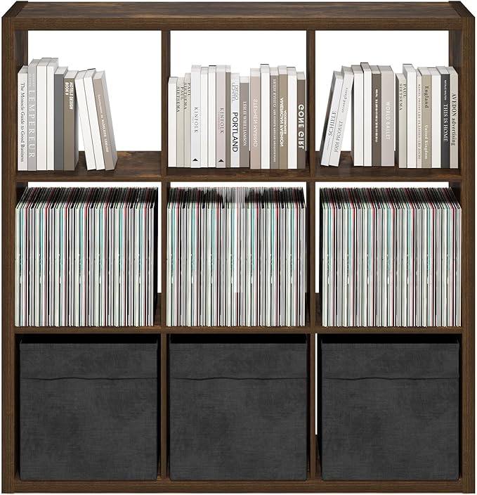 Furinno Cubicle Open Back Decorative Cube Storage Organizer, 9-Cube, Amber Pine