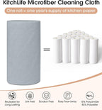 KitchLife Microfiber Cleaning Cloth Roll, 100 Pack - Tear-Away Microfiber Paper Towels, Lint-Free, Reusable, Washable for Kitchen, Car, Dishes, and Sensitive Surfaces (Grey)