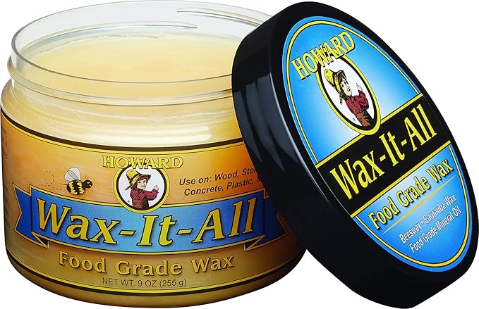 Howard Products Food-Grade Wax Paste | For Wood & Metal | Water-Resistant | With Beeswax & Carnauba | 9 Fl oz, Pack of 6