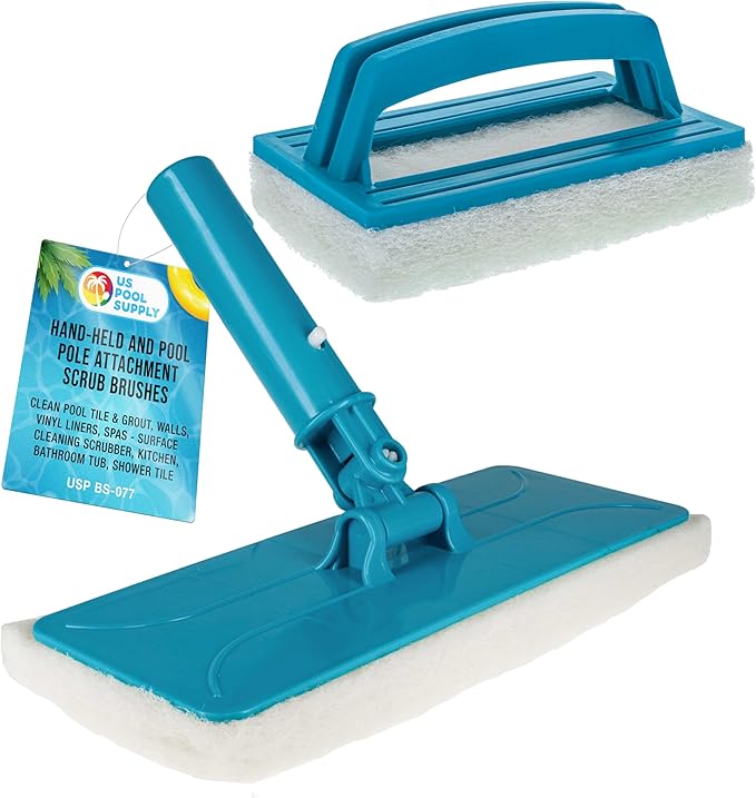 U.S. Pool Supply Hand-Held and Pool Pole Attachment Scrub Brushes - Surface Scrubbing Scouring Sponge Pads - Clean Pool Tile Grout Walls, Vinyl Liners, Spas, Remove Stains, Kitchen Bathroom Tub Shower