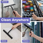 Kincmax All-Purpose Shower Squeegee - Stainless Steel Silicone Bath Squeegee for Glass Doors - Window and Door Squeegee With Hook - Bathroom Kitchen - Medium Black