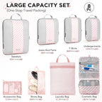 8 Set Compression Packing Cubes for Travel Essentials,Compressible Expandable Packing Cubes for Suitcase,OlarHike Luggage Organizer Bags for Travel,Handy Helper for Organizing Clothes(Pink Stripped)