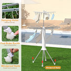 4-Legged Clothes Drying Rack Foldable, Double Dryer Rack with 20 Clips, Outdoor Laundry Drying Rack with 4 Pulleys, Collapsible Drying Rack Clothing, Aluminum Hanging Dry Rack for Clothes,Socks,Towel