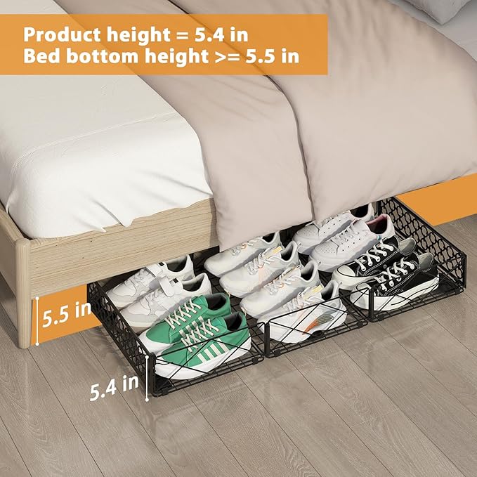 NADAMOO Large Under Bed Storage with Wheels, Low Profile Rolling Under Bed Storage Containers，Foldable Metal Under the Bed Organizer Bins for Bedroom，1 Pack