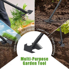 Garden Hoe,2 in 1 Heavy Duty Scuffle Weeding Hoe Garden Tool with Shaped Edge, 45 inch Long Handle, Hand Weeding Rake Action Hoe for Weeding Gardening Grass Weed Moss Removal