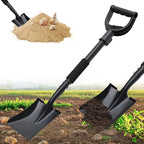 Garden Flat Shovel, 31 Inch Small Metal Square Shovel for Lawn Edging Digging Trenching Transplanting, Heavy Duty Compact Gardening Spade with D-Handle for Beach, Kids, Car, Light Garden Work
