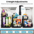 Under Sink Organizer,2 Packs 2 Tier Sliding Pull Out Cabinet Storage Shelf, Metal Drawer for Kitchen Bathroom Cabinet, Under Sink Organizer Organization Rack, Rust-Resistant Black