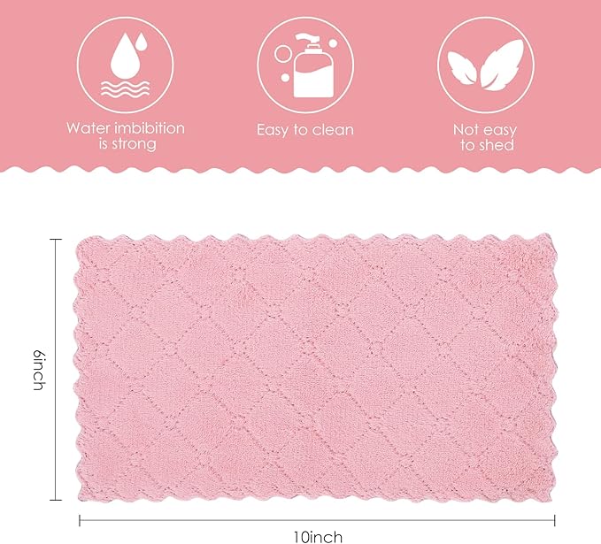 Rachan 11Pack Kitchen Dish Cloths, Reusable Dish Towels, Nonstick Oil Washable Fast Drying, Super Absorbent Coral Velvet Cleaning Cloths for Cleaning Tableware, Kitchen, Bathroom (Pink-purple10 x 6")