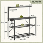 Huuger 4-Tier Bakers Rack with Reversible Power Outlet, 39.4 Inch Microwave Stand, Kitchen Bar, with Top Shelf, 6 S Hooks, White