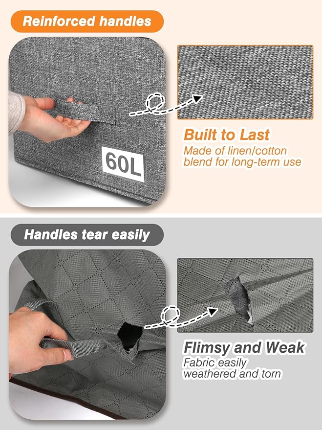 Blanket Storage, Comforter Storage Bag With Rigid Side & Bottom Support, Stackable Clothes Storage Bin For King Size Comforters Sweater Bedding Quilt Pillow Closet Organizers, 21.7x14.2x11.8in, 2Pcs