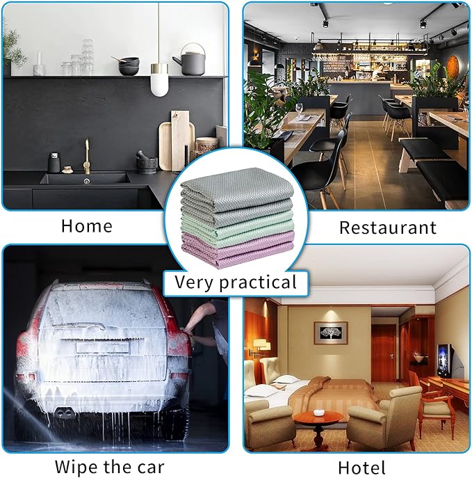 Nanoscale Cleaning Cloth,Easy Clean Fish Scale Microfiber Glass Cleaning Cloths Streak Free for Window Car Mirrors Windshield Lint Free Microfiber Polishing Cleaning All-Purpose Towel Pack of 6(Green)