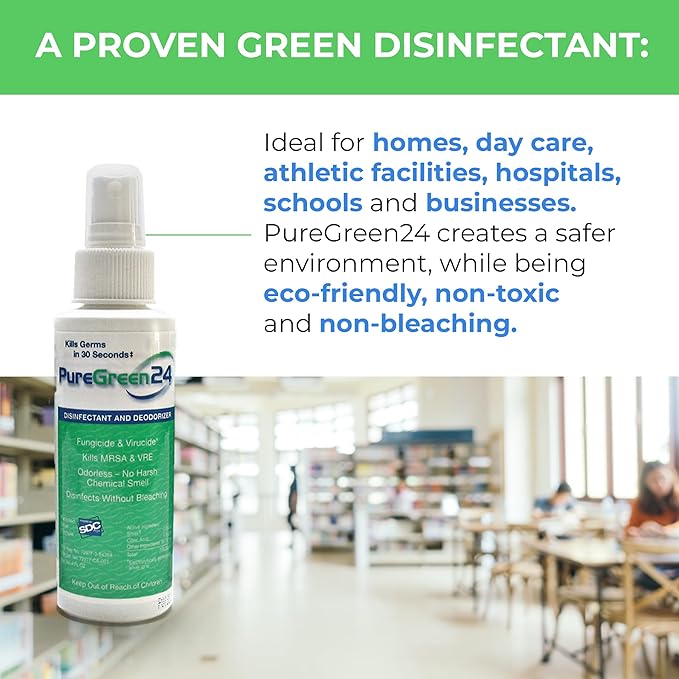 PureGreen24 Value pack Safe & Effective Disinfectant. Kills Deadly Germs including RSV COVID-19 Norovirus MRSA Staph 2025 flu Bird flu Contains no toxic chemicals odorless (1 gallon 3 x 32oz sprays)