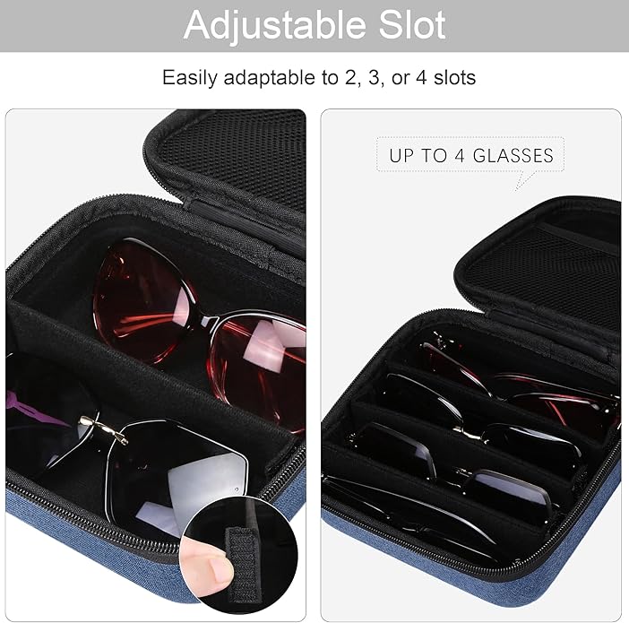 Bukere Travel Sunglasses Organizer Case Adjustable Slot For Multiple Eyeglasses Hard-shell Portable Storage Box for Men Women