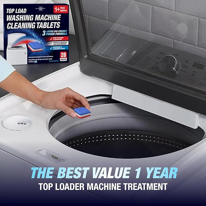 Washing Machine Cleaner Tablets 56 Pack for HE Top Load - Eco Friendly Washer Machine Cleaning Tablets - 3 Layers Septic Safe Wash Machine Full Deodorizer Descaler Protector - 2 Plus Year Supply