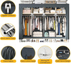 Large Portable Armoire Wardrobe Closet with 4 Hanging Rods and Lockers,Metal Storage Wardrobe Clothes Rack with Dust Cover for Clothes,16.7 in Wide,Bedroom,Gray (Grey, 77.5 in)