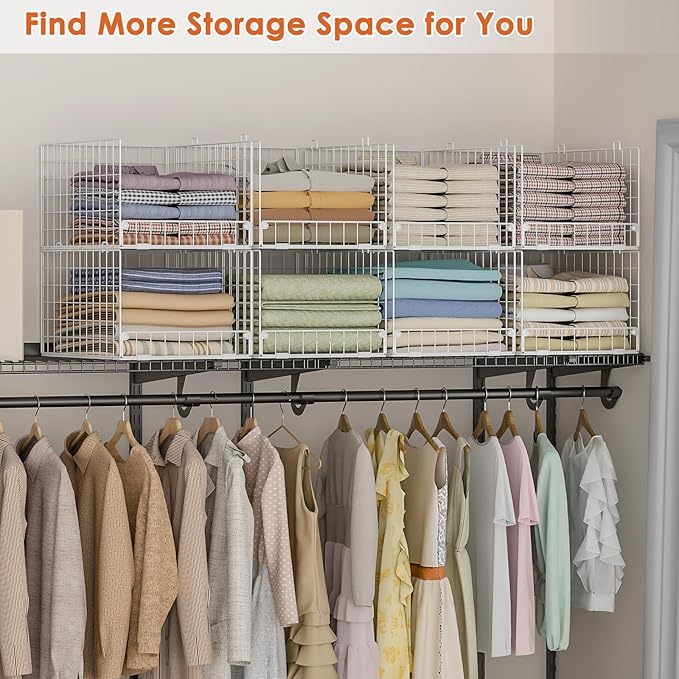 5-Tier Stackable Closet Storage Shelves, Closet Organizers and Storage Basket, Foldable & Stackable Clothes Organizer for Closet Organizer System,Space-Saving Closet Storage Shelf for Home ,White