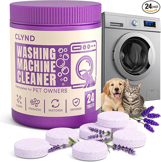 Washing Machine Cleaner Tablets 24 Pack for HE Front Load, Top Load Washing Machine Cleaning Tablets Descaler and Deodorizer, Formulated for Pet Owners, 1 Year Supply Laundry Washer Cleaner
