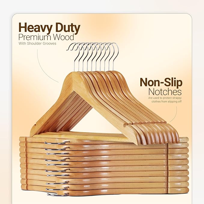 Utopia Home Premium Wooden Hangers 10 Pack - Durable & Slim Coat Hanger - Suit Hangers with 360-Degree Rotatable Hook - Wood Hangers with Shoulder Grooves (Natural Color)